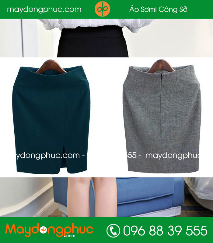 Đồng phục chân váy màu xanh đậm và màu ghi